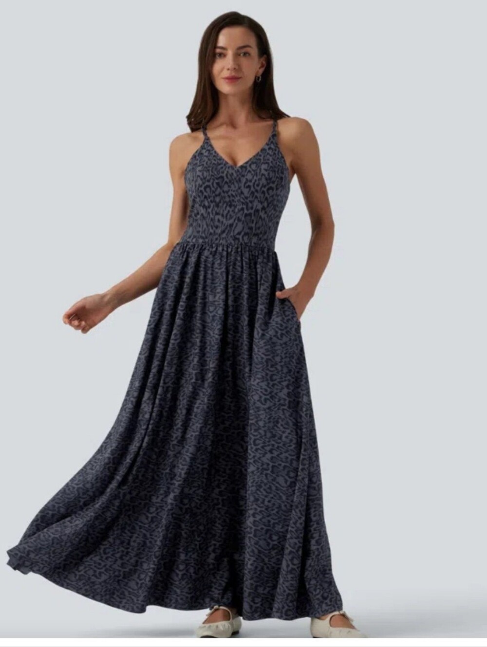 Halara Leopard Print Spaghetti Strap Dress - Black & Gray
